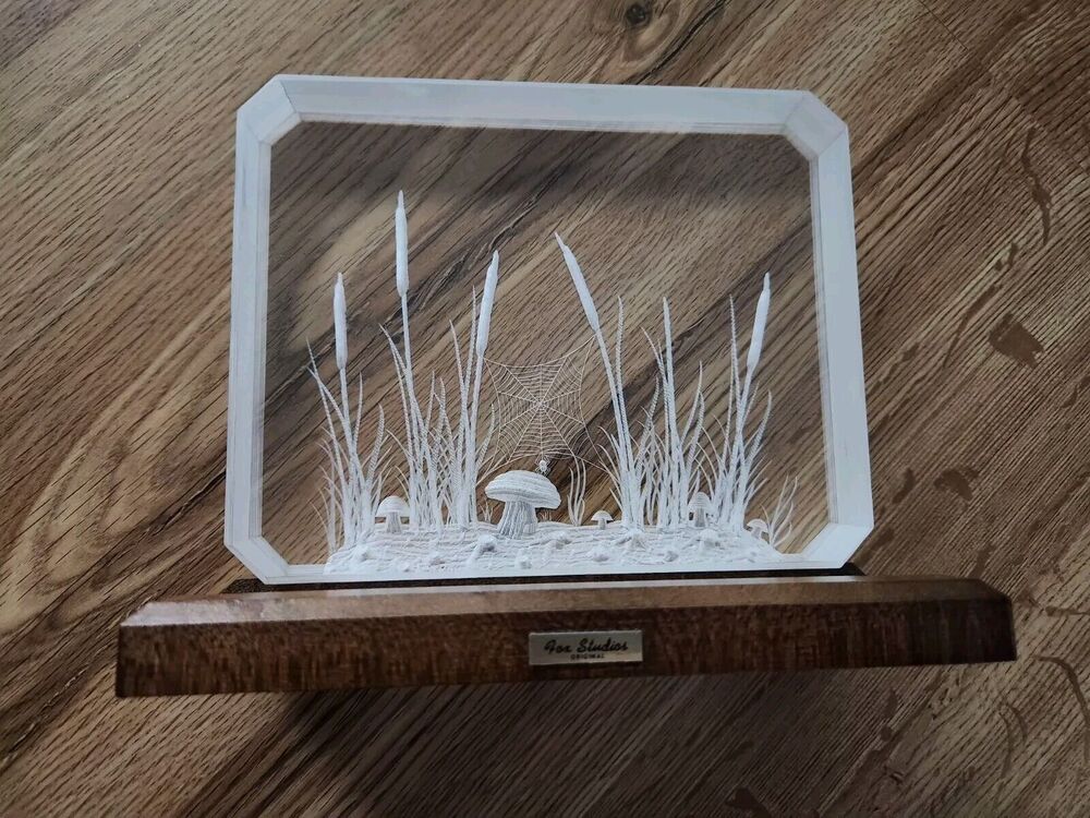 VTG Ronald Fox Carved Lucite Laser Etched Acrylic Sculpture -Mushroom, Cat Tails - Picture 1 of 6